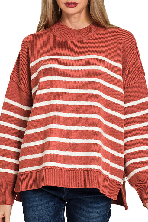 Opposites Attract Rust Striped Exposed Seam Sweater