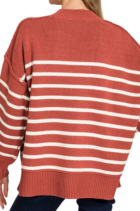 Opposites Attract Rust Striped Exposed Seam Sweater
