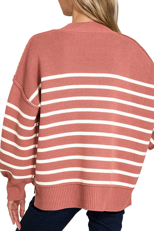 Opposites Attract Winter Rose Striped Exposed Seam Sweater