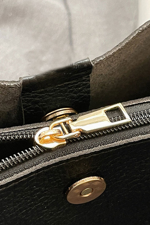 Tie Things Together Black Faux Leather Tote