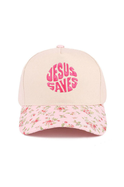 Embroidered Jesus Saves Floral Two-Tone Cap