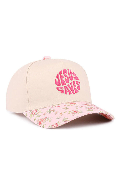 Embroidered Jesus Saves Floral Two-Tone Cap