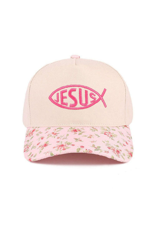 Embroidered Jesus Fish Floral Two-Tone Cap