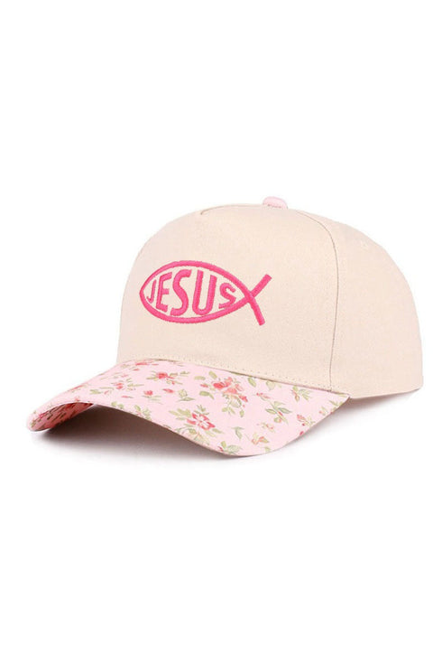 Embroidered Jesus Fish Floral Two-Tone Cap