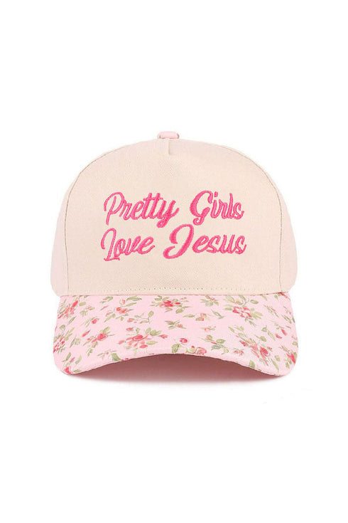 Embroidered Pretty Girls Love Jesus Floral Two-Tone Cap