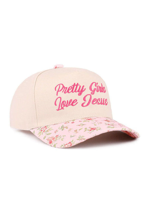 Embroidered Pretty Girls Love Jesus Floral Two-Tone Cap