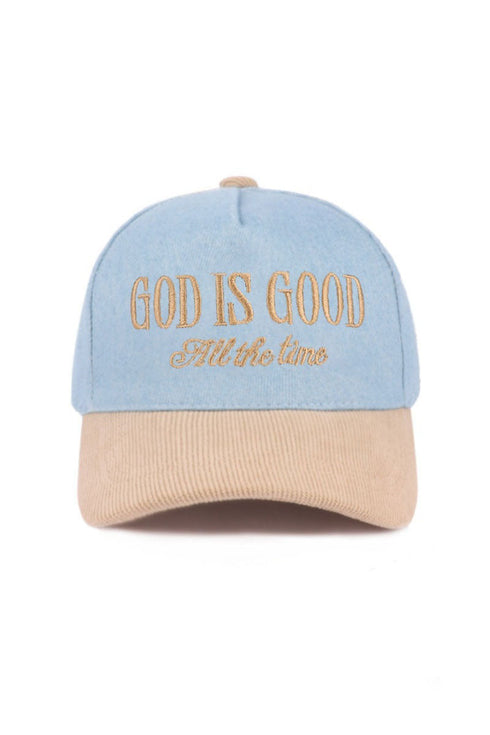 Embroidered God Is Good All The Time Denim Two-Tone Corduroy Cap