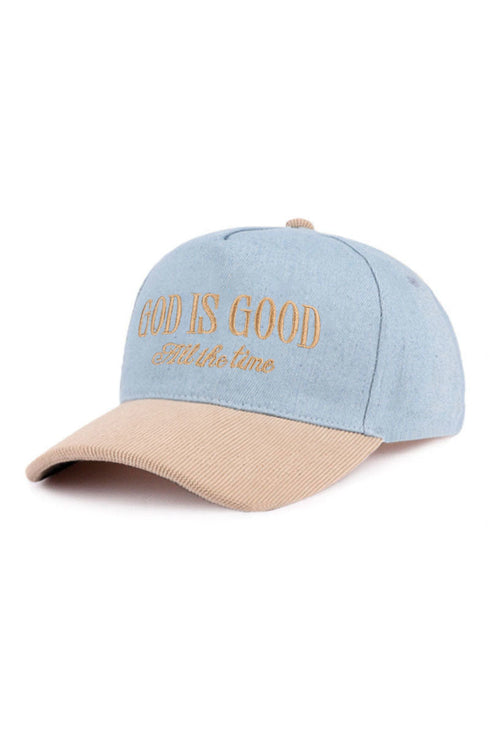 Embroidered God Is Good All The Time Denim Two-Tone Corduroy Cap