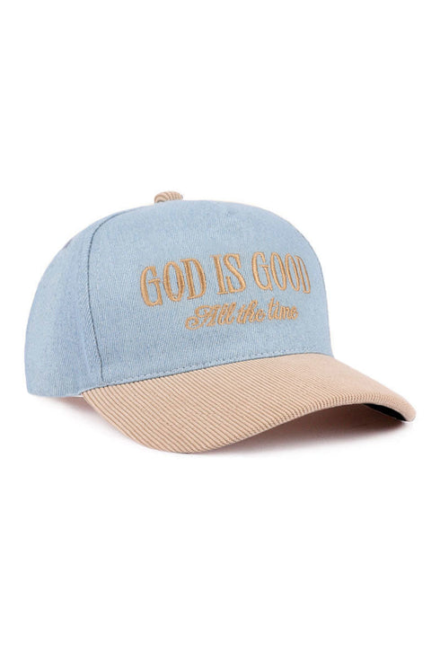 Embroidered God Is Good All The Time Denim Two-Tone Corduroy Cap