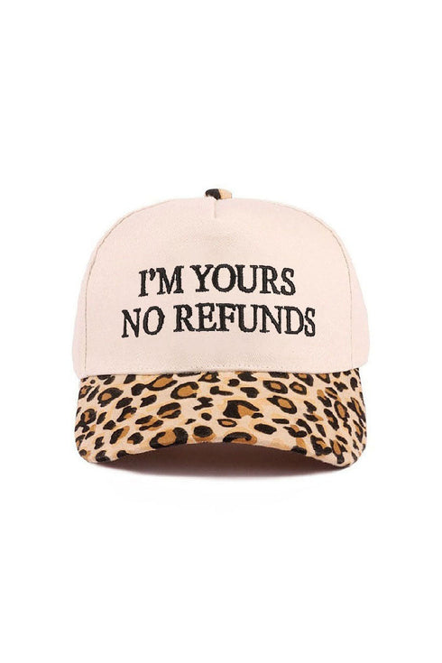 Embroidered I'm Yours No Refunds Leopard Two-Tone Cap