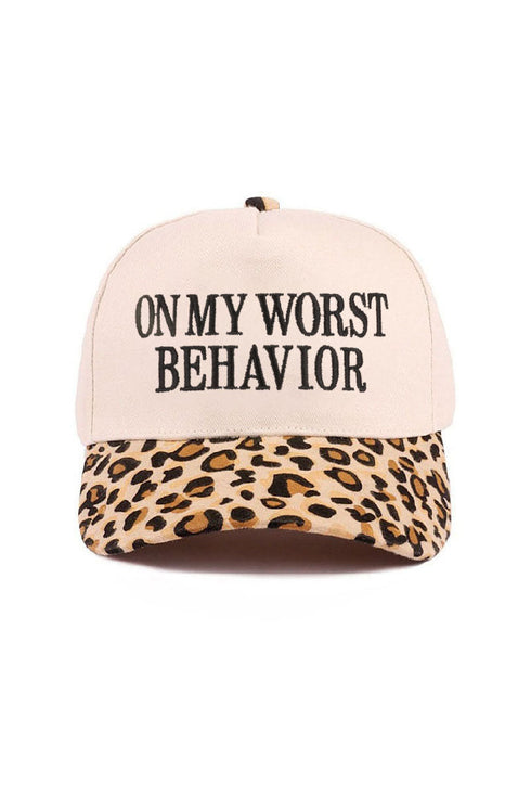 Embroidered On My Worst Behavior Leopard Two-Tone Cap