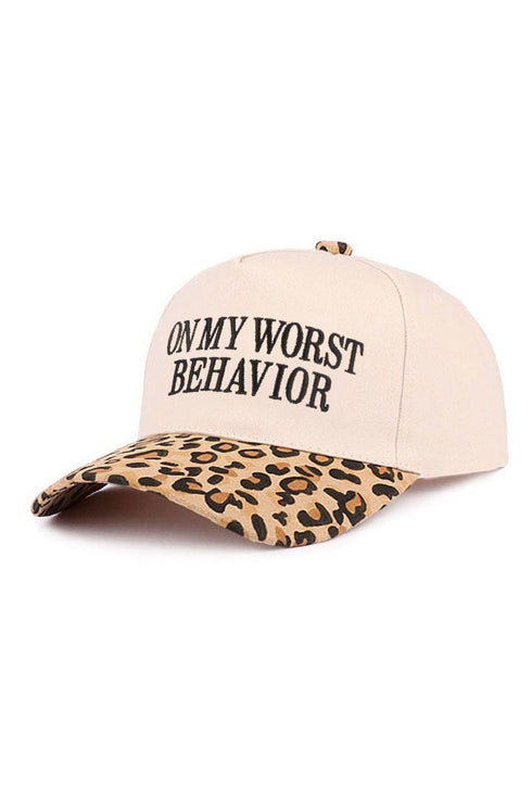 Embroidered On My Worst Behavior Leopard Two-Tone Cap