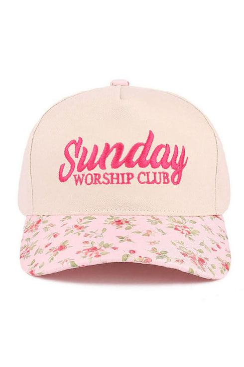 Embroidered Sunday Worship Club Floral Two-Tone Cap