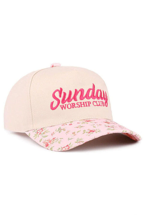 Embroidered Sunday Worship Club Floral Two-Tone Cap