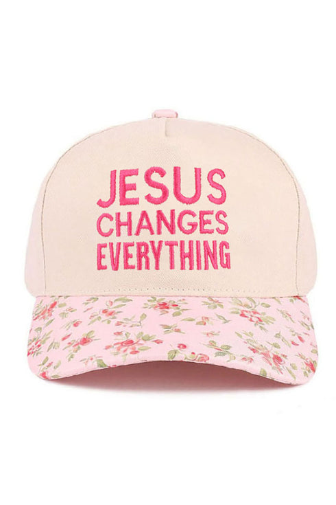 Embroidered Jesus Changes Everything Floral Two-Tone Cap