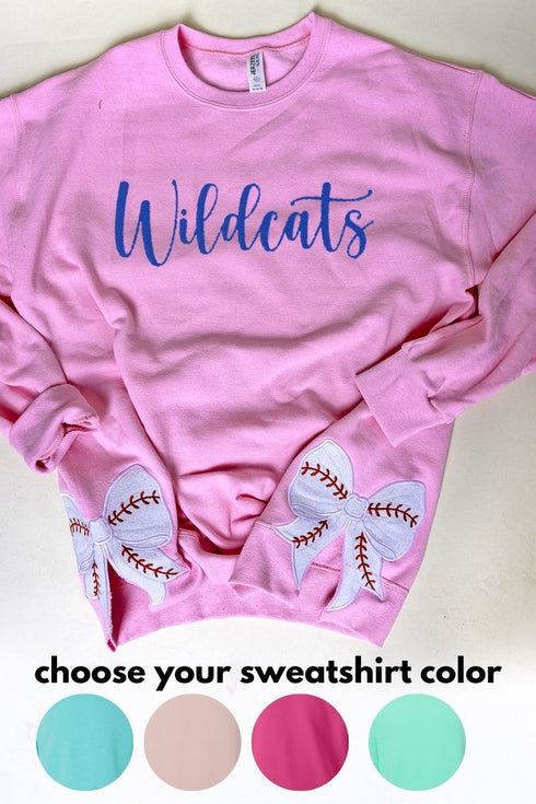 Fashion Colors Embroidered Side Bows Baseball Bow NuBlend Sweatshirt *Customize Your Text