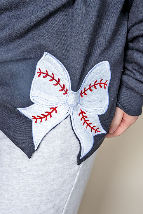 Classic Colors Embroidered Side Bows Baseball Bow NuBlend Sweatshirt *Customize Your Text