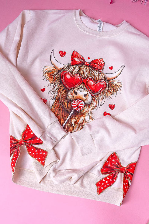 Side Bows Sucker For Love Highland Cow Unisex NuBlend Crew Sweatshirt