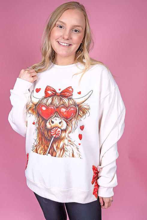Side Bows Sucker For Love Highland Cow Unisex NuBlend Crew Sweatshirt