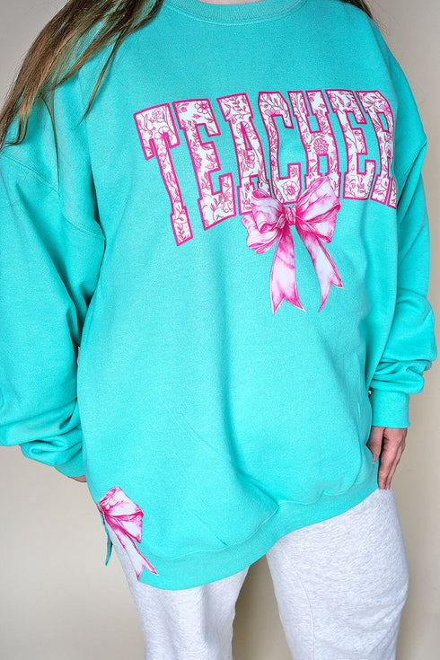 Side Bows Pink Chinoiserie Teacher Unisex NuBlend Crew Sweatshirt