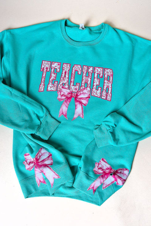 Side Bows Pink Chinoiserie Teacher Unisex NuBlend Crew Sweatshirt