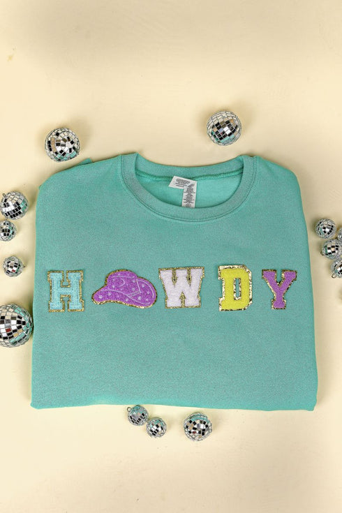 Howdy Chenille Patch Unisex NuBlend Crew Sweatshirt *Choose Hat Color
