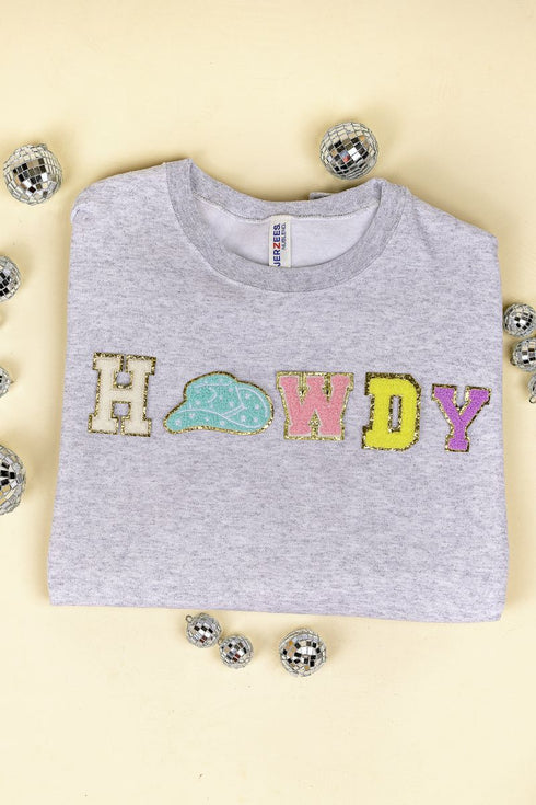 Howdy Chenille Patch Unisex NuBlend Crew Sweatshirt *Choose Hat Color