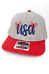 Bow USA Embroidered Otto Red and Gray Crown Split Baseball Cap
