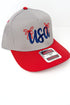 Bow USA Embroidered Otto Red and Gray Crown Split Baseball Cap