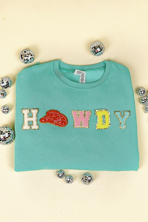 Howdy Chenille Patch Unisex NuBlend Crew Sweatshirt *Choose Hat Color