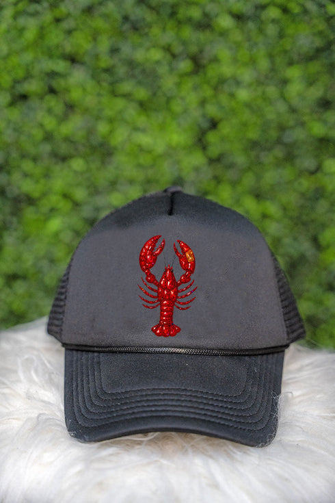 Faux Rhinestone Crawfish Foam Mesh Back Trucker Cap
