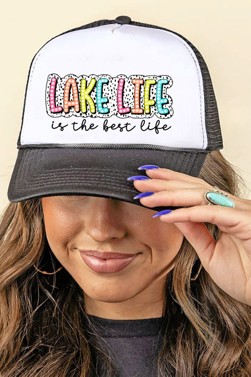Dalmatian Dots Lake Life Is The Best Life Foam Mesh Back Trucker Cap