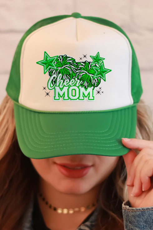 Faux Patch Green Cheer Mom Transfer Foam Mesh Back Trucker Cap