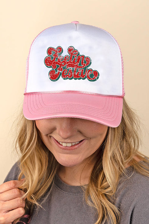 Feelin' Festive Groovy Distressed Foam Mesh Back Trucker Cap