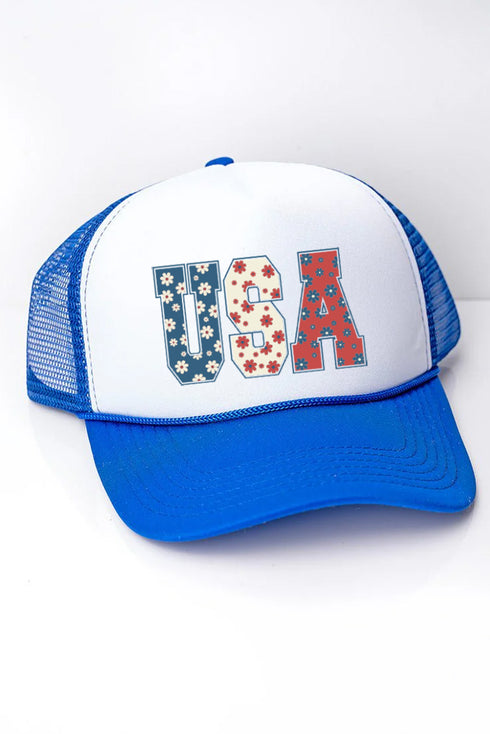 Preppy Flowers USA Foam Mesh Back Trucker Cap
