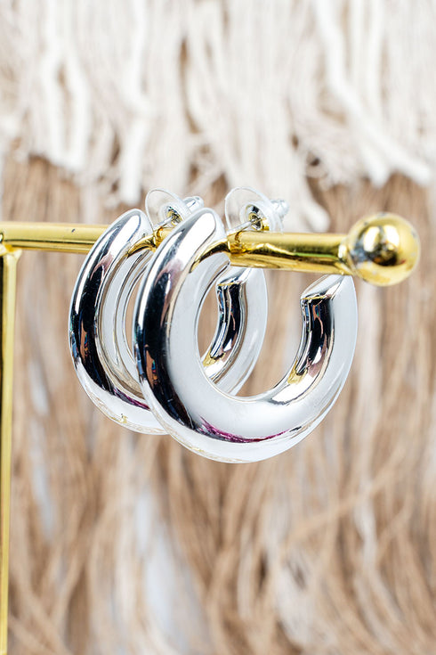 Glow Up Moment Silvertone Hoop Earrings