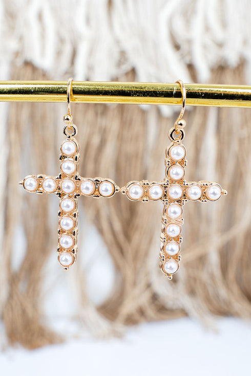Everyday Elegance Pearl Cross Goldtone Earrings