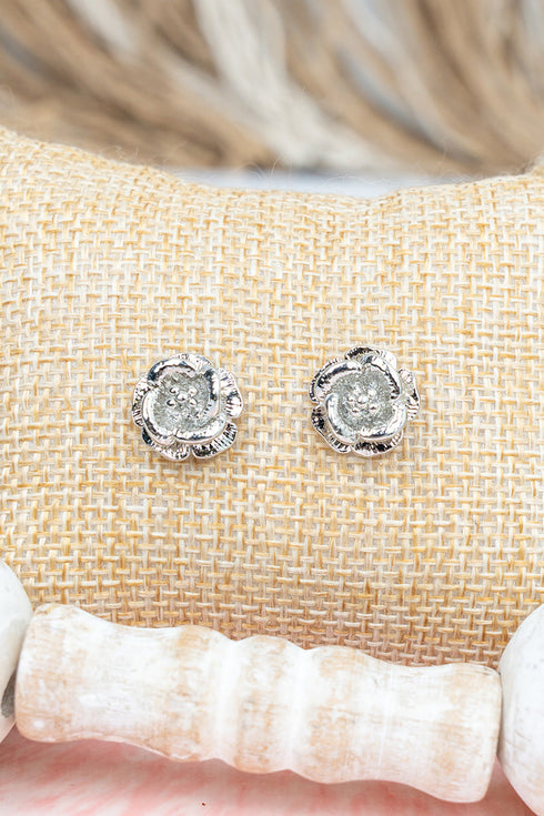 Enchanting Rose Silvertone Earrings