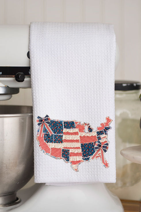 Faux Patchwork USA Map Waffle Kitchen Towel
