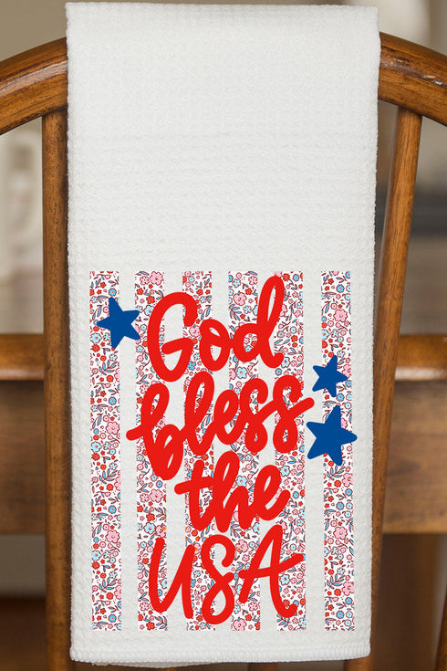Floral God Bless The USA Waffle Kitchen Towel