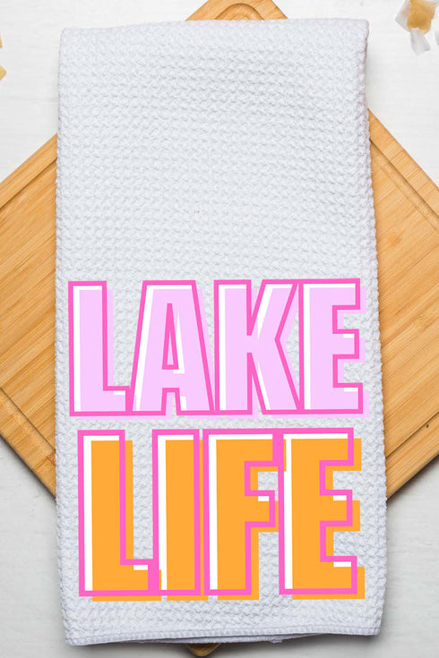 Golden Hour Lake Life Waffle Kitchen Towel