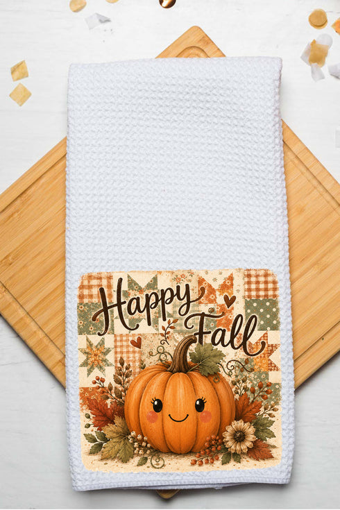 Happy Pumpkin Patchwork Waffle Kitchen Towel