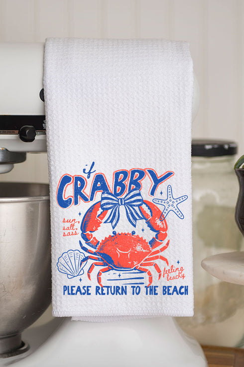 If Crabby Please Return To The Beach Waffle Kitchen Towel