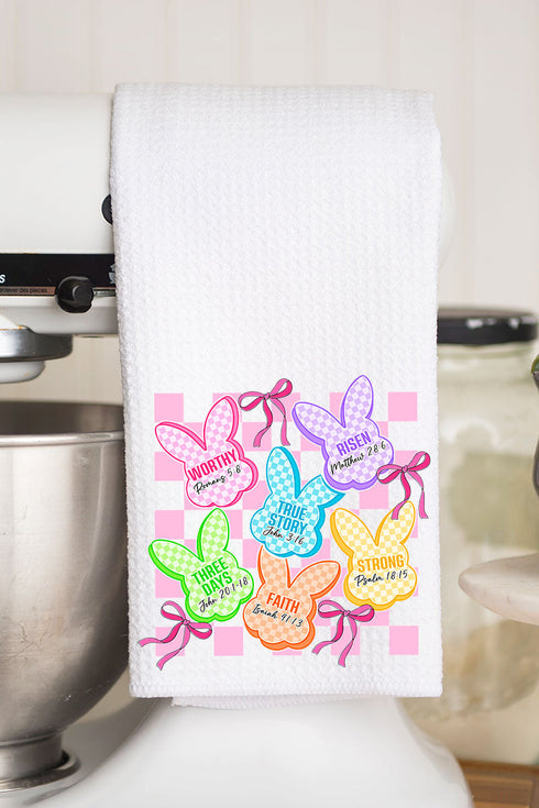 Little Bunnies, Big Faith Waffle Kitchen Towel