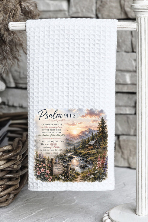 Scenic Psalm 91 Waffle Kitchen Towel