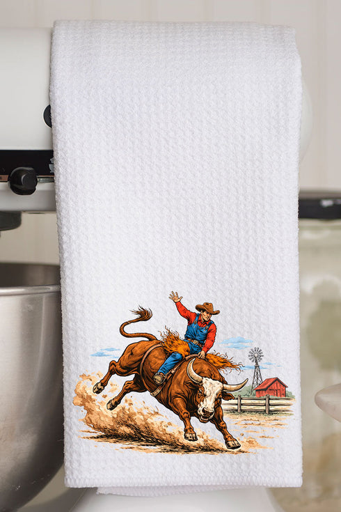 Vintage Rodeo Cowboy Waffle Kitchen Towel