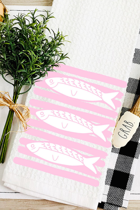 Preppy Pink Fish Waffle Kitchen Towel