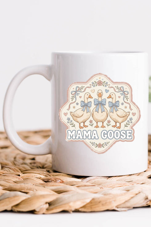 Blue Bow Mama Goose Ceramic Mug