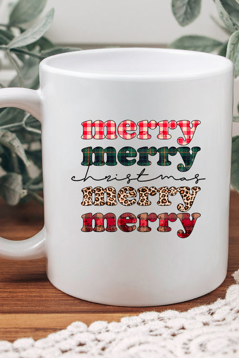 Stacked Merry Christmas White Mug