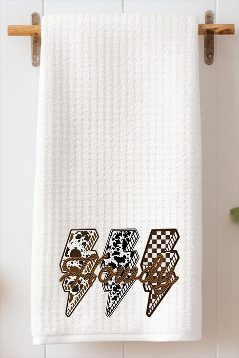 Roping Howdy Lightning Bolt Waffle Kitchen Towel